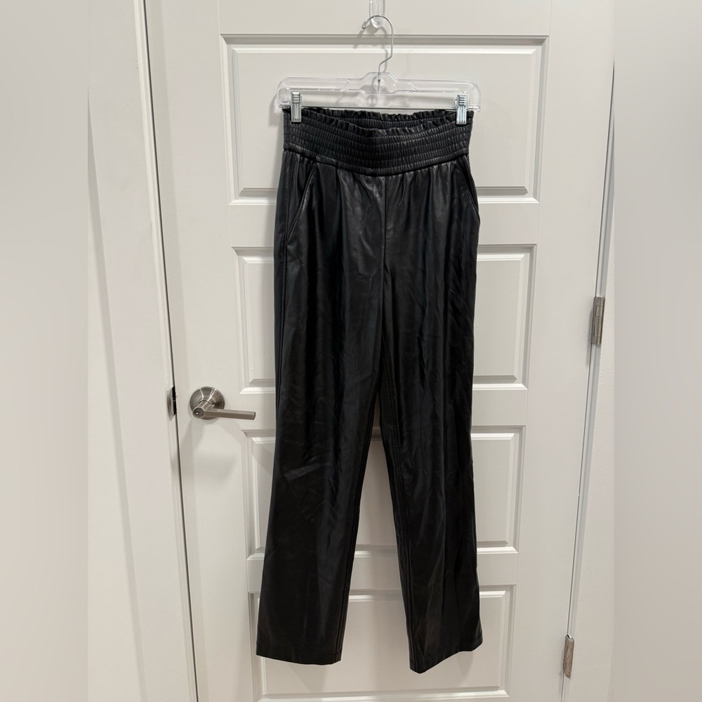 Joie Smocked Waist Faux Leather Pull On Straight Leg Pants